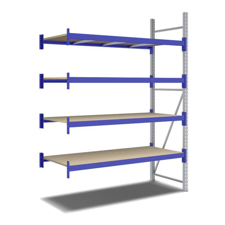 Bito Weitspannregal Set / F2 Anbaufeld 4 Ebenen H2500xT800xB1800 mm, Spanplatte enzianblau