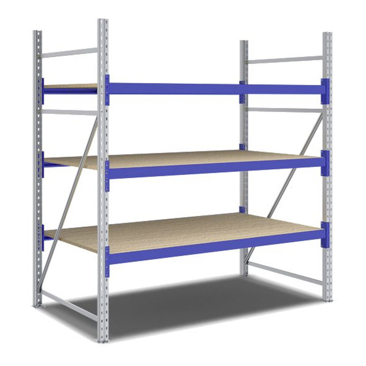 Bito Weitspannregal Set / F2 Grundfeld 3 Ebenen H2000xT1100xB1800 mm, Spanplatte enzianblau