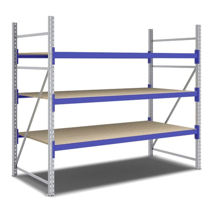 Bito Weitspannregal Set / F2 Grundfeld 3 Ebenen H2000xT1100xB2200 mm, Spanplatte enzianblau