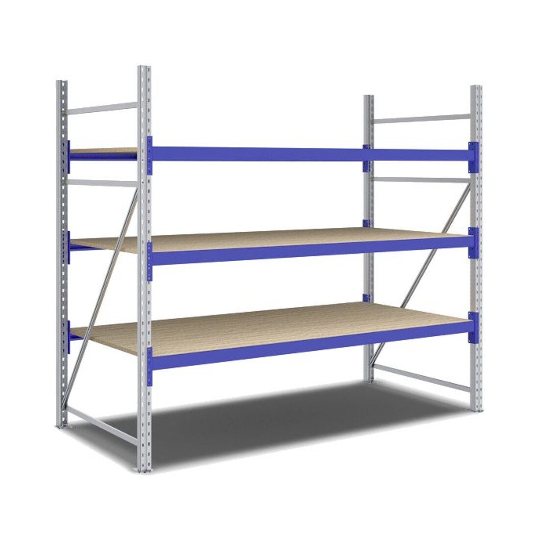 Bito Weitspannregal Set / F2 Grundfeld 3 Ebenen H2000xT1100xB2200 mm, Spanplatte enzianblau