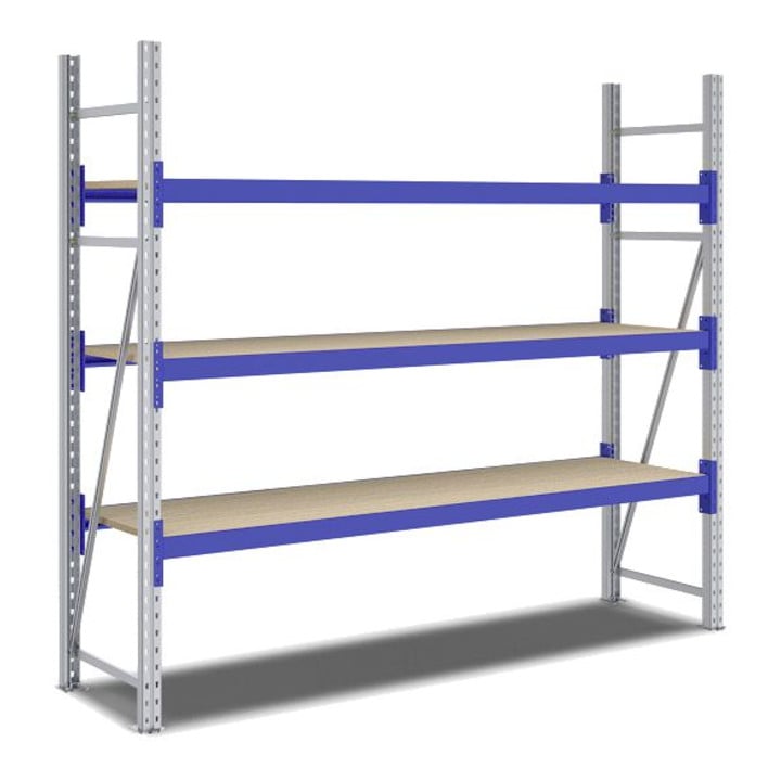 Bito Weitspannregal Set / F2 Grundfeld 3 Ebenen H2000xT600xB2200 mm, Spanplatte enzianblau
