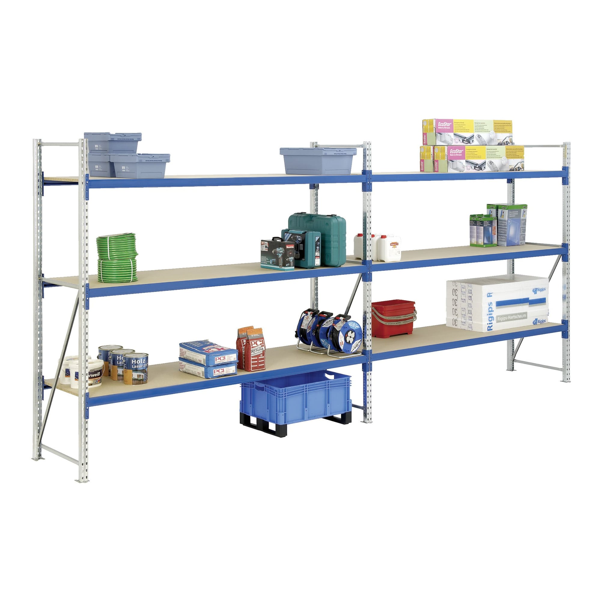 Bito Weitspannregal Set / F2 Grundfeld 3 Ebenen H2000xT800xB2200 mm, Spanplatte enzianblau
