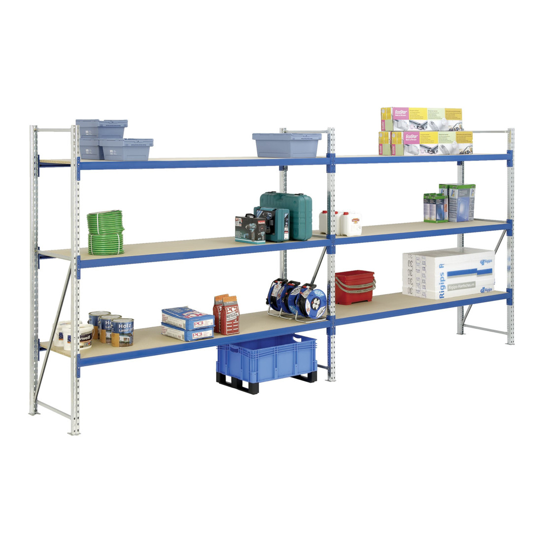 Bito Weitspannregal Set / F2 Grundfeld 3 Ebenen H2000xT800xB2700 mm, Spanplatte enzianblau