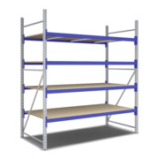 Bito Weitspannregal Set / F2 Grundfeld 4 Ebenen H2500xT1100xB2200 mm, Spanplatte enzianblau-3