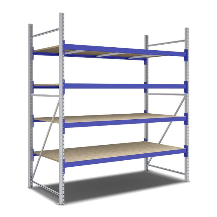 Bito Weitspannregal Set / F2 Grundfeld 4 Ebenen H2500xT1100xB2200 mm, Spanplatte enzianblau