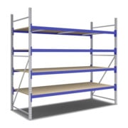 Bito Weitspannregal Set / F2 Grundfeld 4 Ebenen H2500xT1100xB2700 mm, Spanplatte enzianblau-3