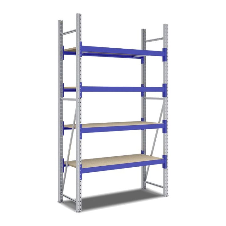 Bito Weitspannregal Set / F2 Grundfeld 4 Ebenen H2500xT600xB1350 mm, Spanplatte enzianblau