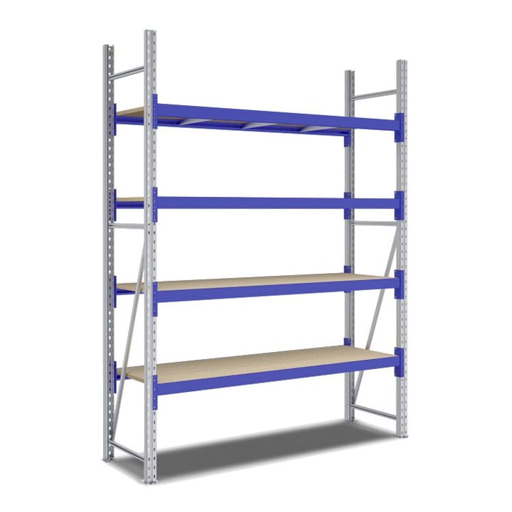 Bito Weitspannregal Set / F2 Grundfeld 4 Ebenen H2500xT600xB1800 mm, Spanplatte enzianblau