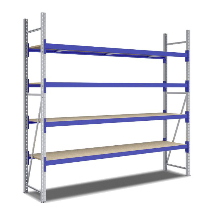 Bito Weitspannregal Set / F2 Grundfeld 4 Ebenen H2500xT600xB2700 mm, Spanplatte enzianblau