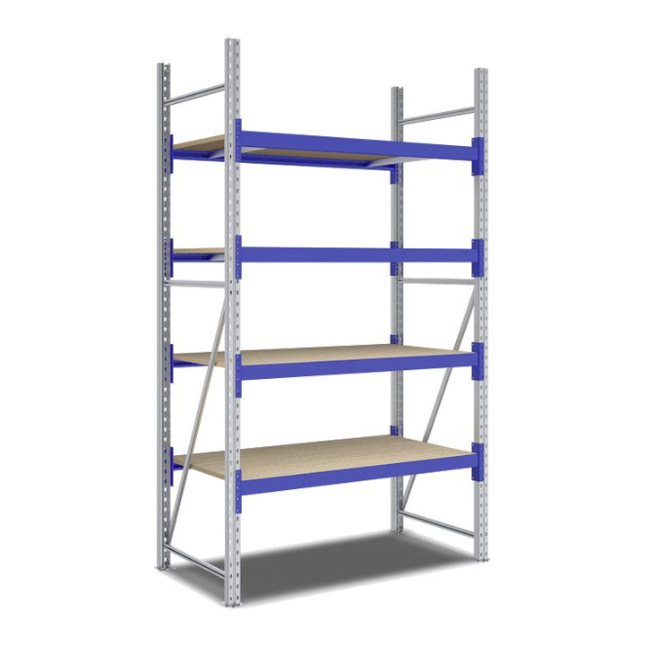 Bito Weitspannregal Set / F2 Grundfeld 4 Ebenen H2500xT800xB1350 mm, Spanplatte enzianblau