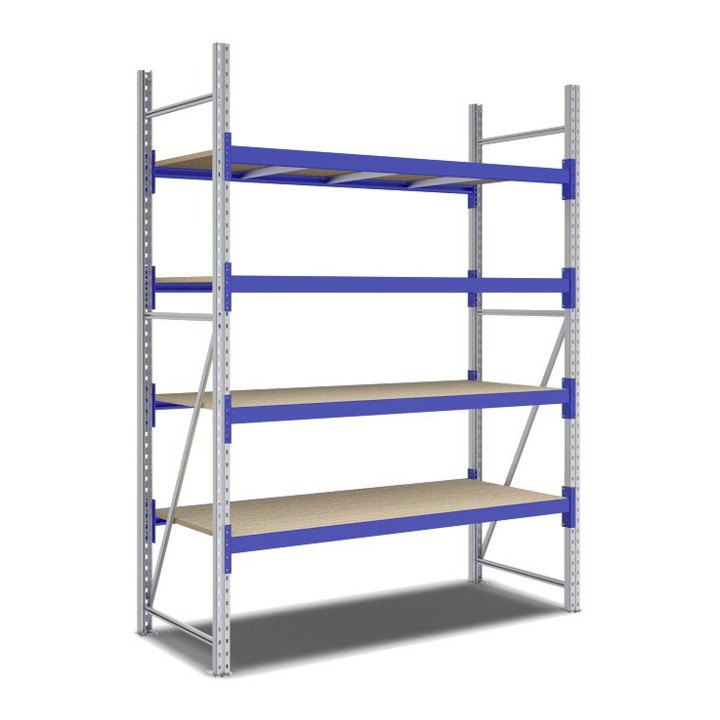 Bito Weitspannregal Set / F2 Grundfeld 4 Ebenen H2500xT800xB1800 mm, Spanplatte enzianblau