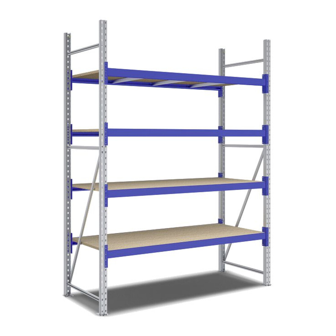 Bito Weitspannregal Set / F2 Grundfeld 4 Ebenen H2500xT800xB1800 mm, Spanplatte enzianblau