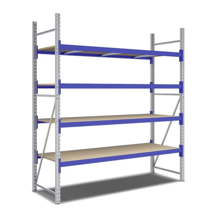 Bito Weitspannregal Set / F2 Grundfeld 4 Ebenen H2500xT800xB2200 mm, Spanplatte enzianblau