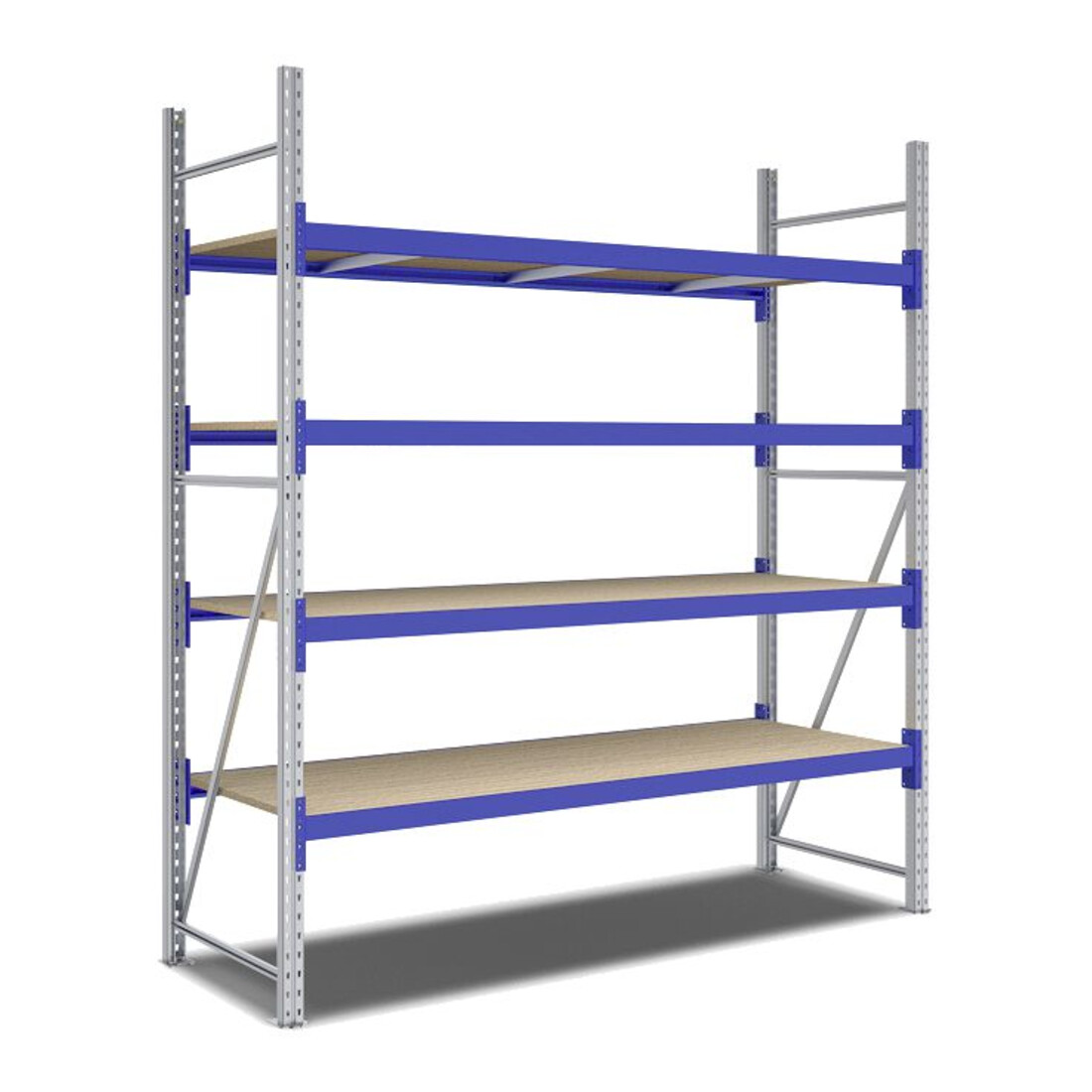 Bito Weitspannregal Set / F2 Grundfeld 4 Ebenen H2500xT800xB2200 mm, Spanplatte enzianblau
