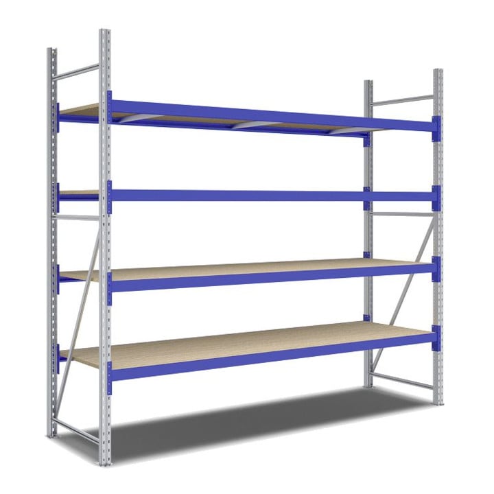 Bito Weitspannregal Set / F2 Grundfeld 4 Ebenen H2500xT800xB2700 mm, Spanplatte enzianblau