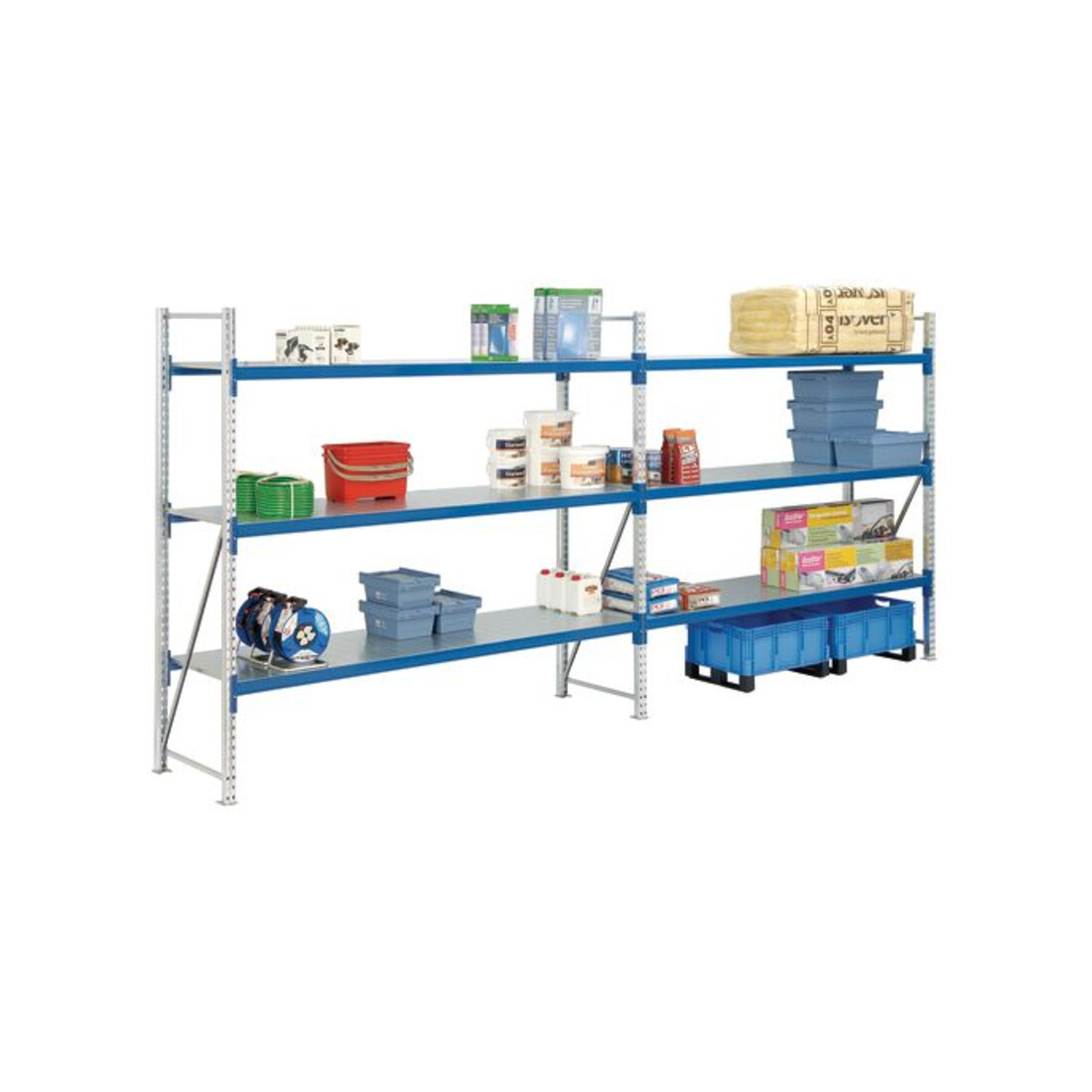 Bito Weitspannregal Set / F3 Grundfeld 3 Ebenen H2000xT1100xB2700 mm, Stahlsegment enzianblau