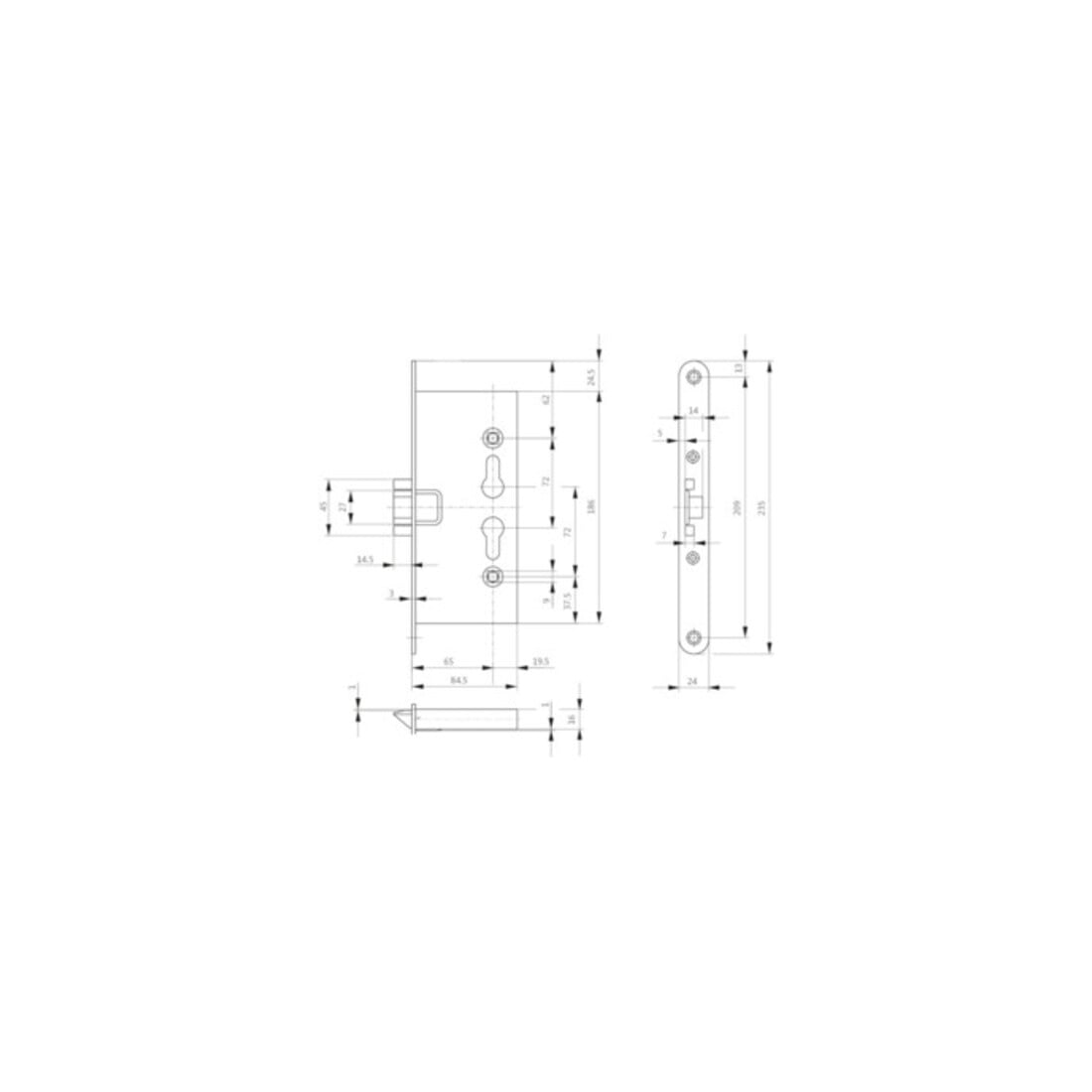 BKS FS-Einsteckschloss 1125 PZW 24/65/72/9mm DIN L/R verz.rd