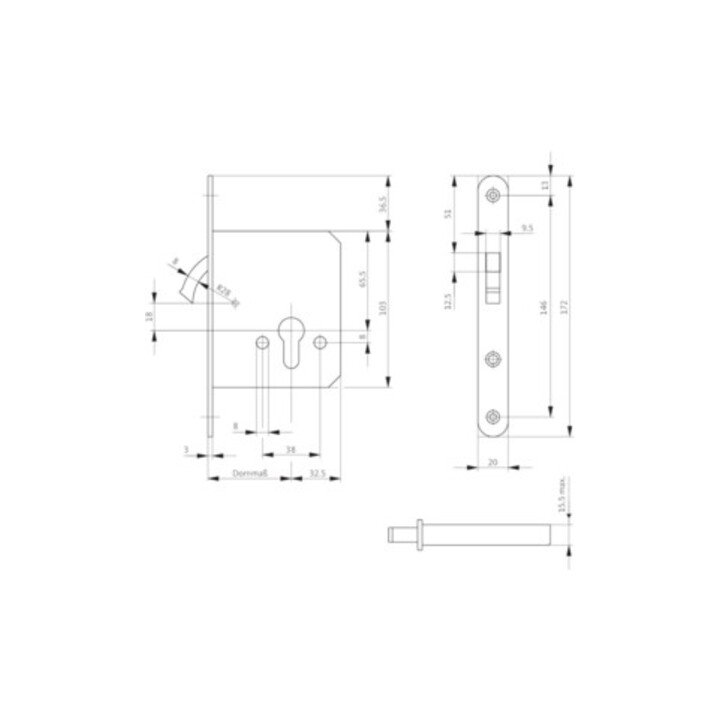 BKS GmbH Serrure à pêne circulaire 0371/0372 Axe PZ 55mm pour embout 20mm VA arrondi