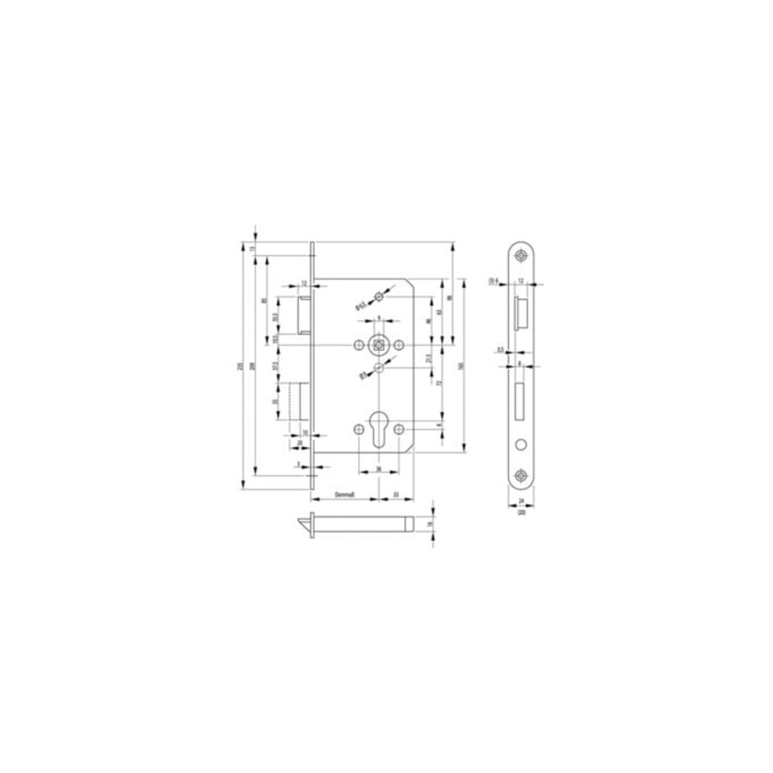 BKS Panik-Einsteckschloss 1201 Fkt.E 20/65/72/9mm DIN R VA