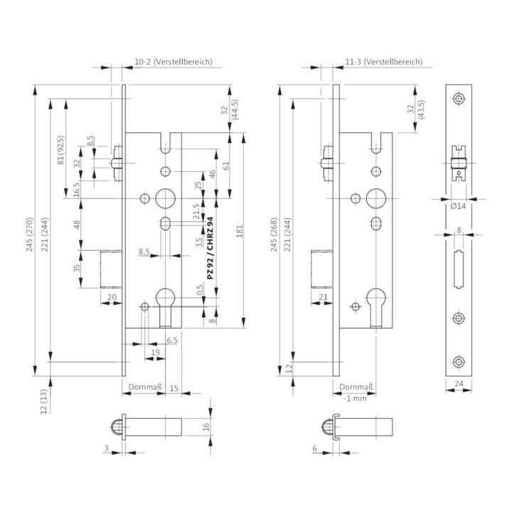 BKS Pendeltürschloss B 1315, PZ92 D30, F24x245ktg NiSi