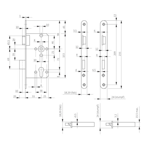 BKS ZT serrure à mortaiser 0415 PZW 18/ 55/72/8mm DIN argent rd Kl 2 Zinc moulé sous pression
