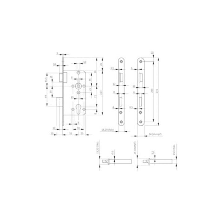 BKS serrure à mortaiser PZW 24/ 55/72/8mm DIN L argent ktg. Kl 2