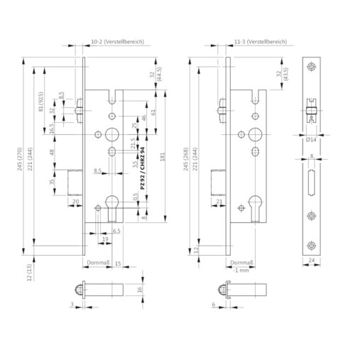 BKS Serrure à ressort B 1315, PZ92 D30, F24x245ktg NiSi