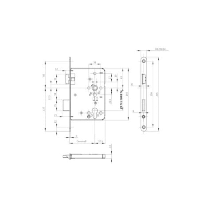 BKS Serrure de porte coupe-feu B-1206 24/65/72/9mm DIN L 24mm rd