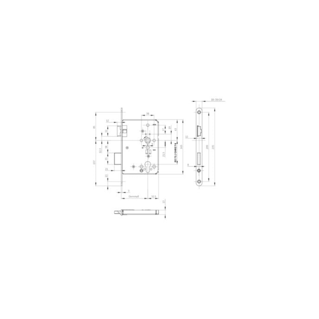 BKS Serrure de porte coupe-feu B-1206 24/65/72/9mm DIN L 24mm rd