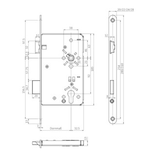 Serrure à mortaise de la porte d'entrée 0024 PZW DIN ktg.