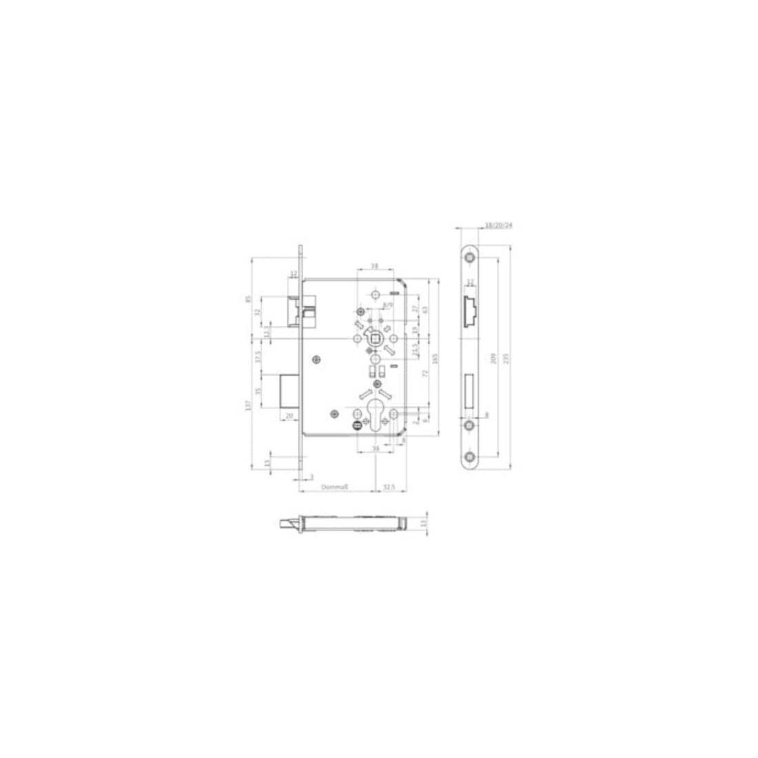 BKS Zimmertür-Einsteckschloss PZ 24/ 60/72/8mm DIN R silber rd Kl 3