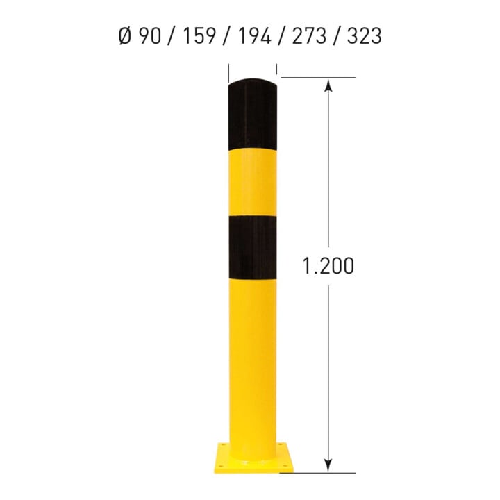 BLACK BULL Rammschutz-Poller L Stahl 4,5mm 159 x 1200mm gelb-schwarz zum Aufdübeln