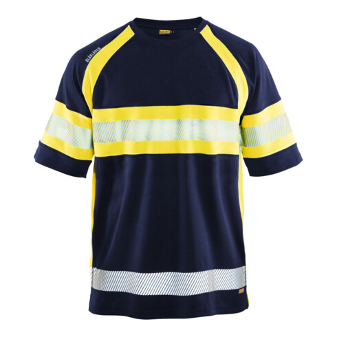 Blakläder T-shirt de signalisation, bleu marine / jaune, Taille unisexe: 2XL