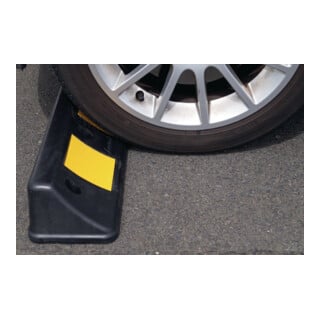 Blocage de roue L500xl160xH100mm PVC noir avec bandes réfléchiss. jaunes