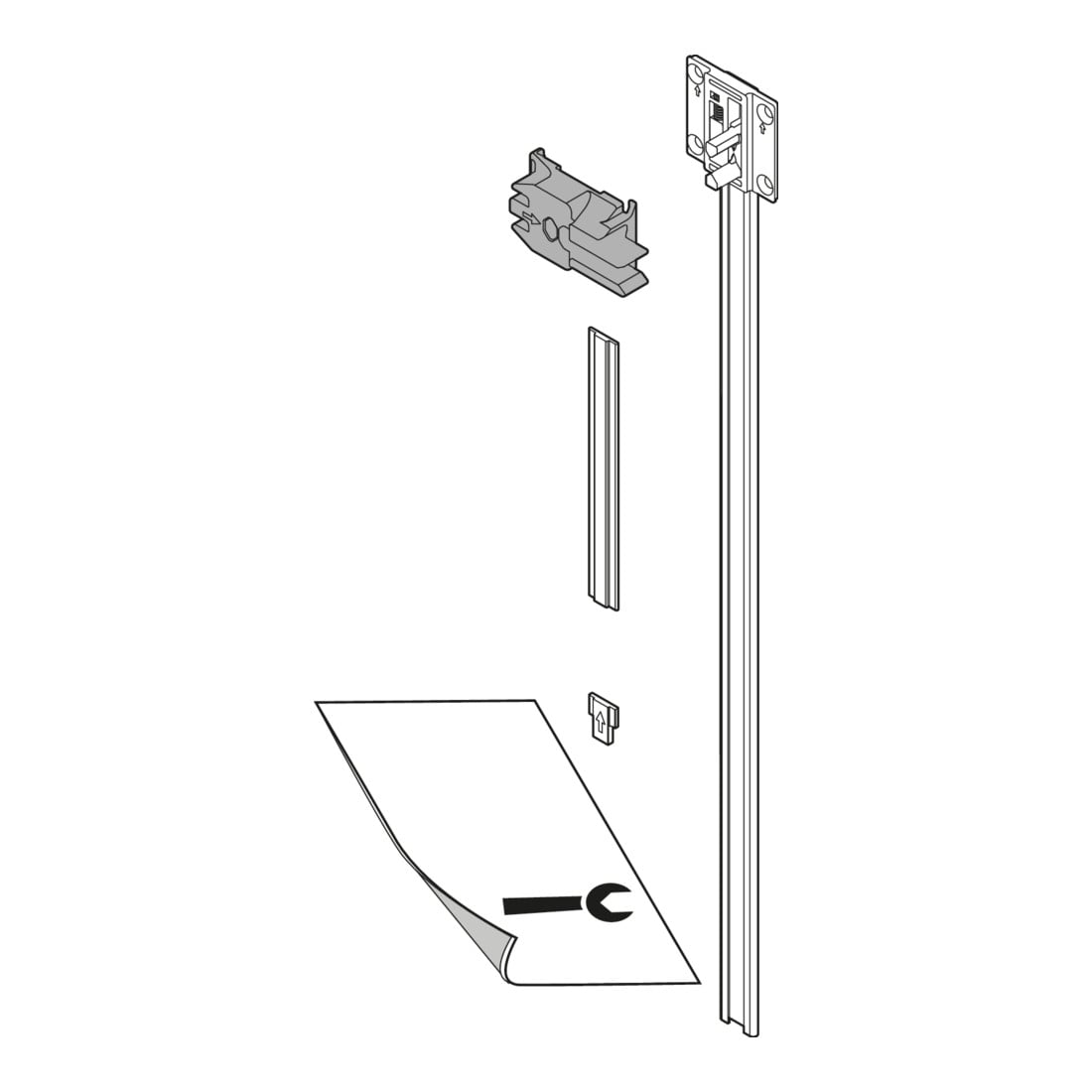 Blum CABLOXX Sperrstange, Set (Sperrstange, Distanzst., Abschlussstück, Aufnahme, Bohrlehre), LKH=762 mm, roh