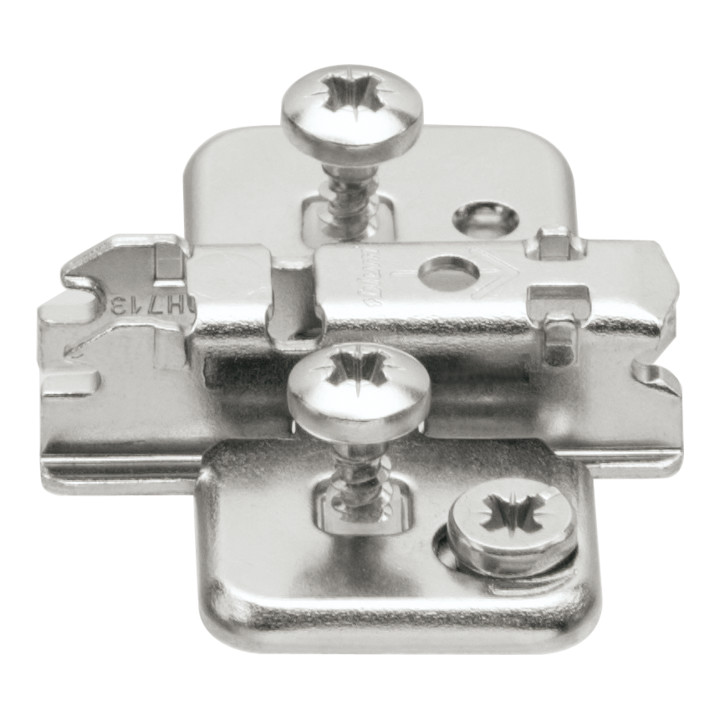 Blum CLIP Montageplatte, kreuz, 3 mm, Stahl, EXPANDO für Zwillingsanschlag, HV: Exzenter, vernickelt