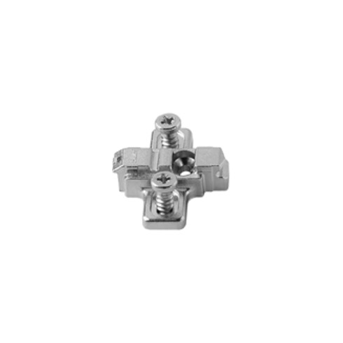 Blum CLIP Montageplatte, kreuz, 3 mm, Zink, mit vormontierten Systemschrauben, HV: Langloch, vernickelt