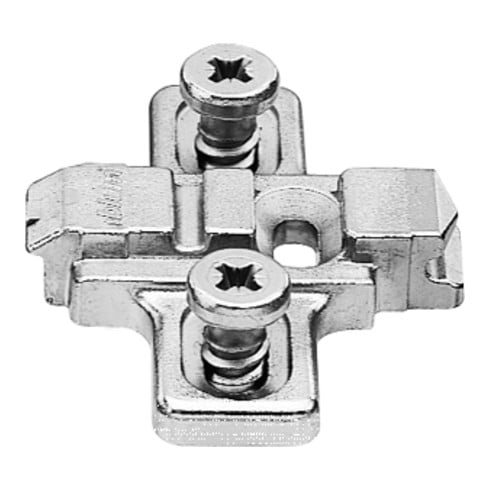 Blum CLIP Plaque de montage, croix, 0 mm, zinc, vis système prémontées - butée double, HV : fente allongée, nickelée