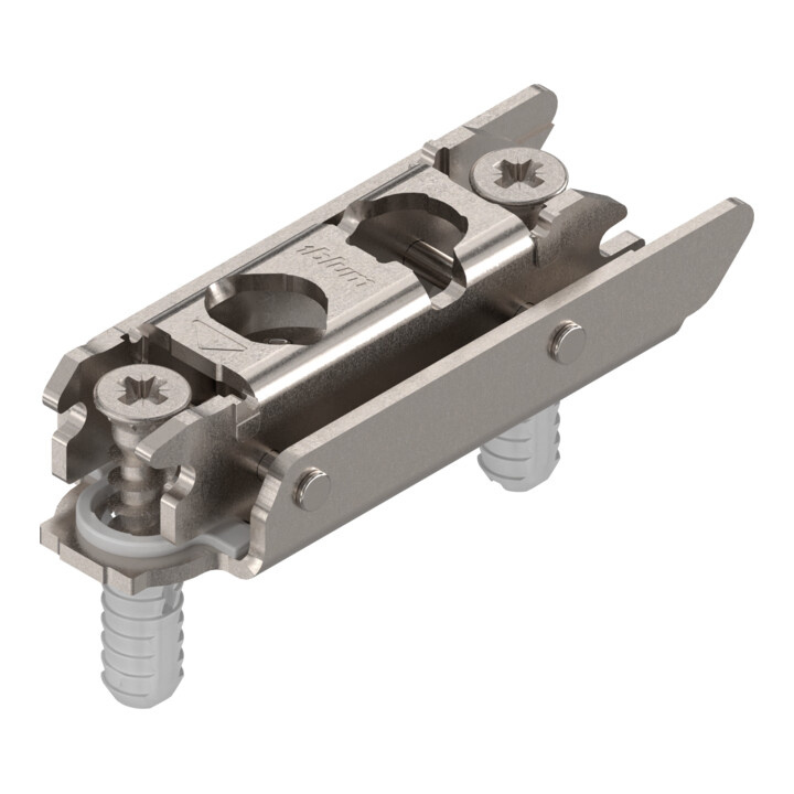 Blum CLIP Plaque de montage, droite, 3 mm, acier, EXPANDO (vis spéciales prémontées avec cheville à expansion), HV : excentrique, nickelée