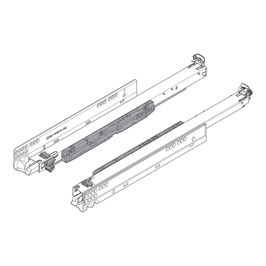 Blum MOVENTO mit BLUMOTION S, Vollauszug für Holzschubkasten, 40 kg, NL 450 mm, für Kupplung, links/rechts, verzinkt