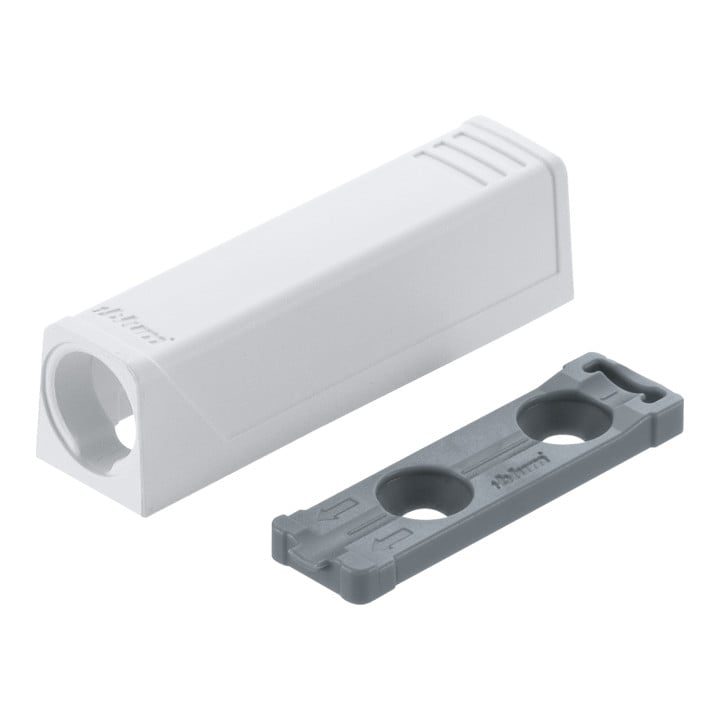 Blum TIP-ON Plaque d’adaptation pour portes, version courte, avec vis, blanc soyeux