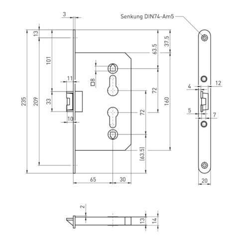 BMH Serrure de porte en acier 1839, PZW72/8