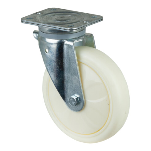 BS Rollen Bockrolle D.200mm Trgf.600kg Ku.Platte L138xB110mm Farbe Rl.weiß