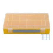 Boîte à assortiment PP CLASSIC, 12 compartiments 225x335x55 mm, jaune, avec poignée de transport