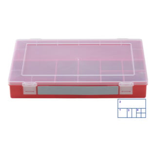 Boîte à assortiment PP CLASSIC, 8 compartiments 225x335x55 mm, rouge, avec poignée de transport