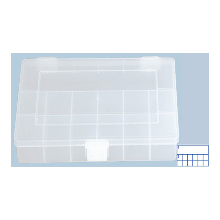 Boîte à assortiment PP COMPACT, 13 compartiments 170x250x46 mm, transparent