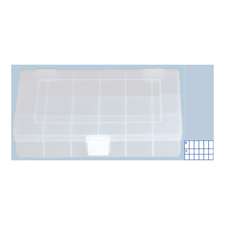 Boîte à assortiment PP COMPACT, 18 compartiments 170x250x46 mm, transparent