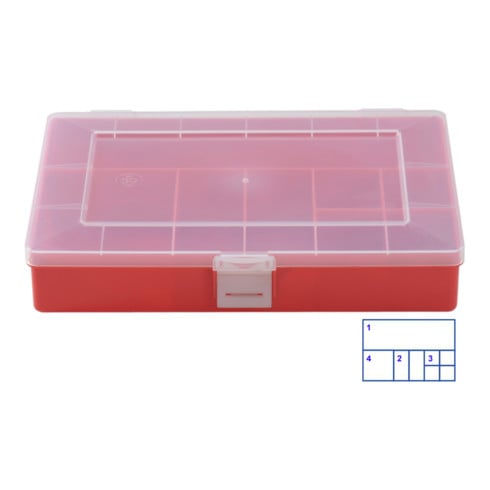Boîte à assortiment PP COMPACT, 8 compartiments 170x250x46 mm, rouge