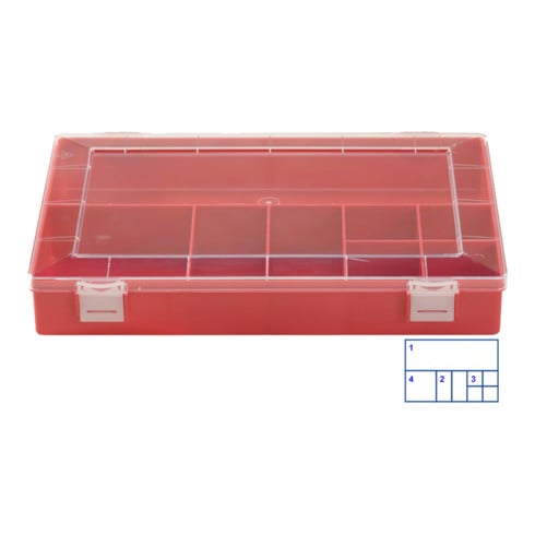 Boîte à assortiment PS CLASSIC, 8 compartiment 225x335x55 mm, rouge