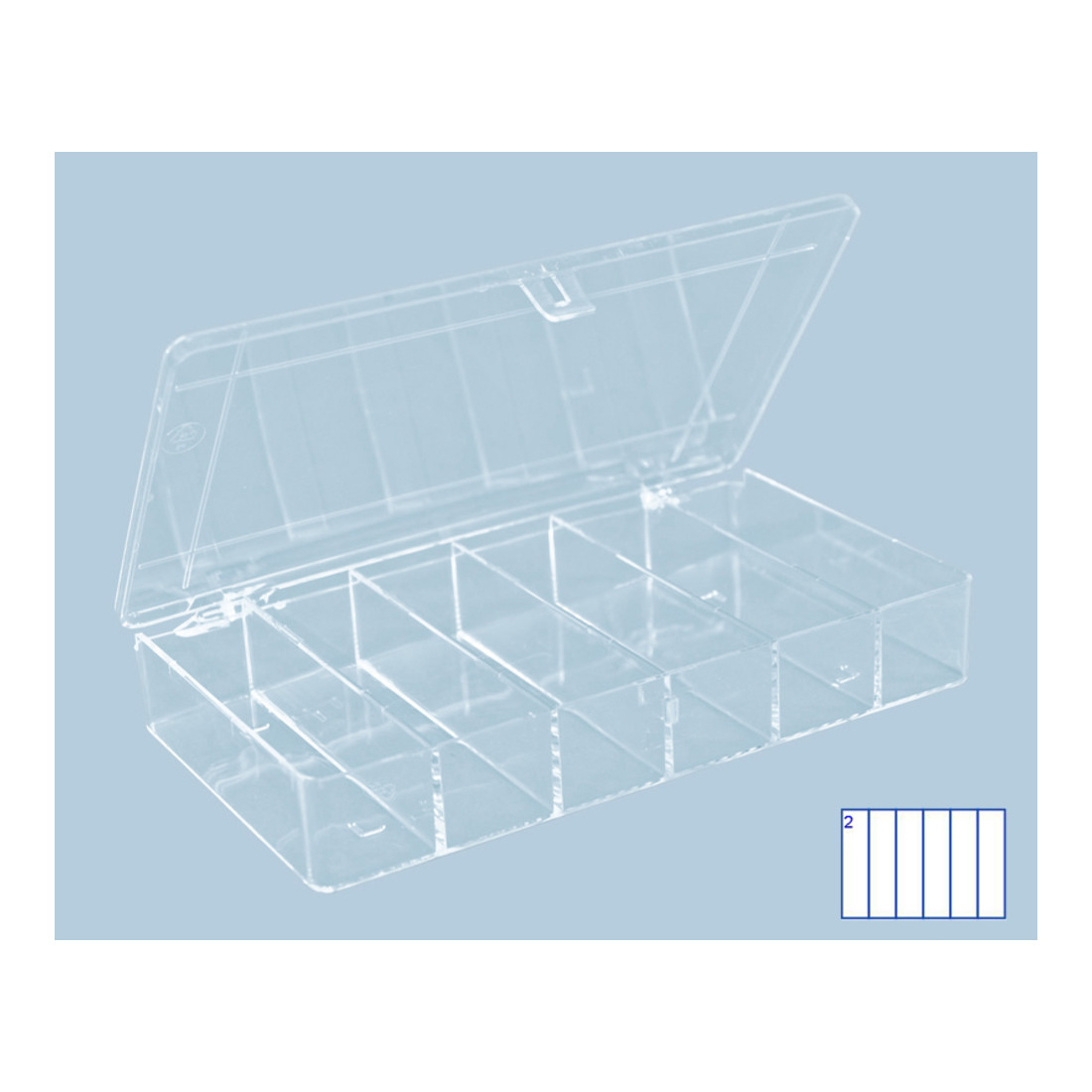 Boîte à assortiment PS MINI, 6 compartiment 120x210x36 mm, transparent